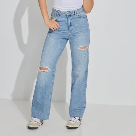 Garage Denim Wide Leg Jean - Maddie Blue Distressed Raw hem - Picture 1 of 5